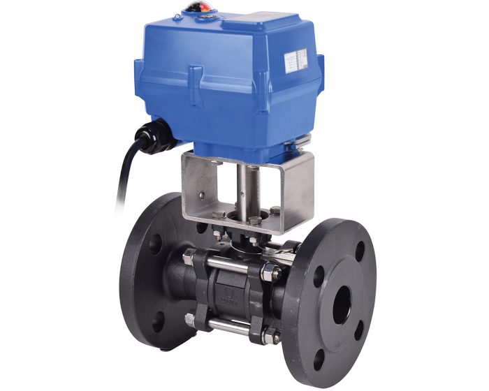 3 piece carbon steel flanged ball valve 710XS + TCR electric actuator